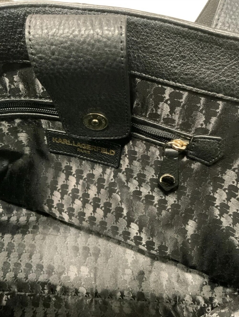 Karl Lagerfeld Paris Black & Cream Leather Tote EUC - Picture 4 of 8